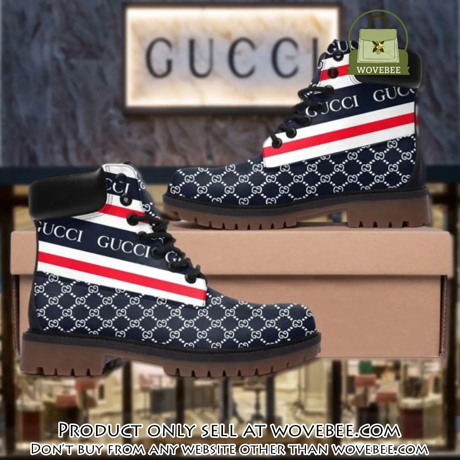 Gucci pattern navy luxury brand boots premium gifts for men women wvb5000233